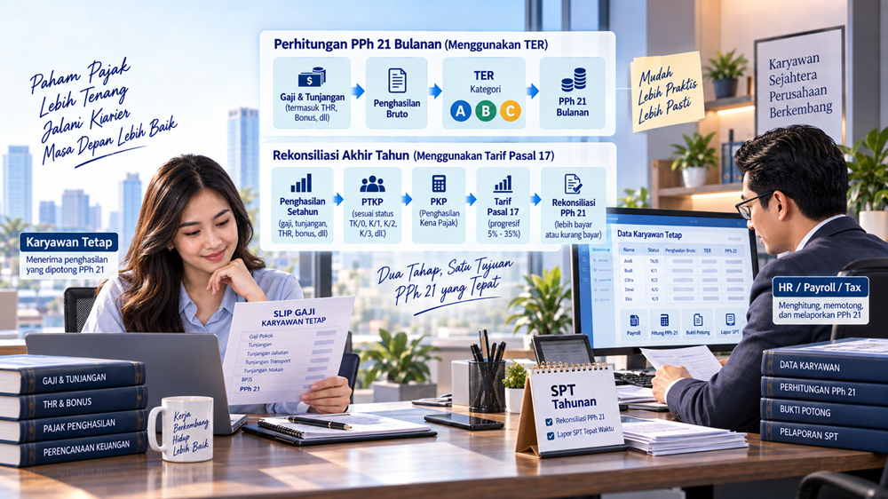PPh 21 Karyawan Tetap Cara Hitung, TER, PTKP, dan Contoh Lengkap