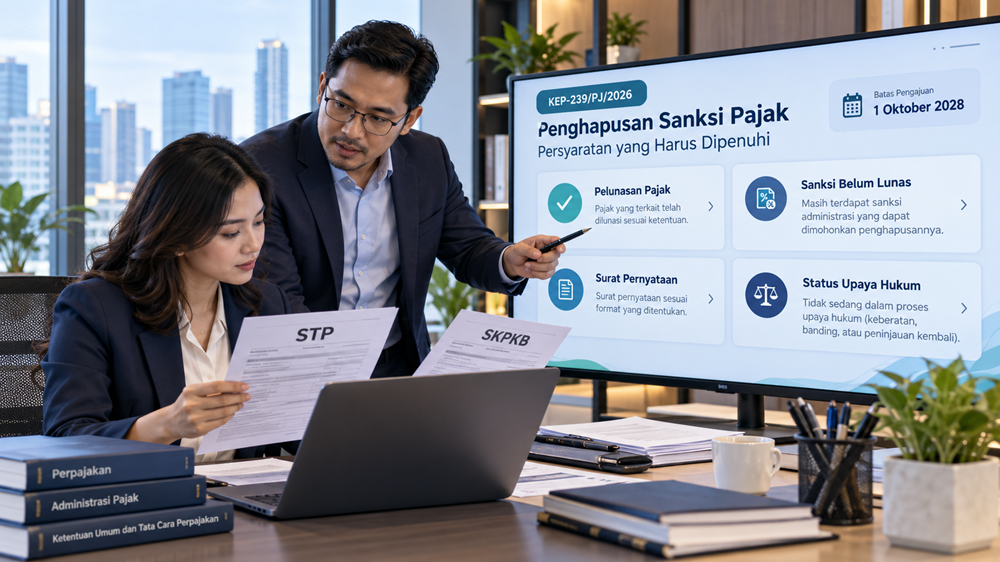 Tax staff memeriksa syarat penghapusan sanksi pajak berdasarkan KEP-239/PJ/2026